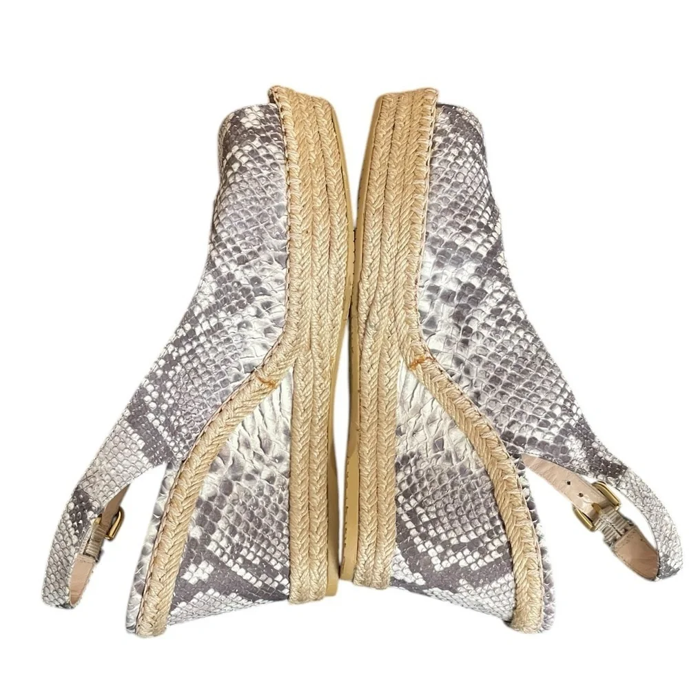 Stuart weitzman Beige Snakeskin Embossed Leather Espadrille Wedge Slingback 9.5M
